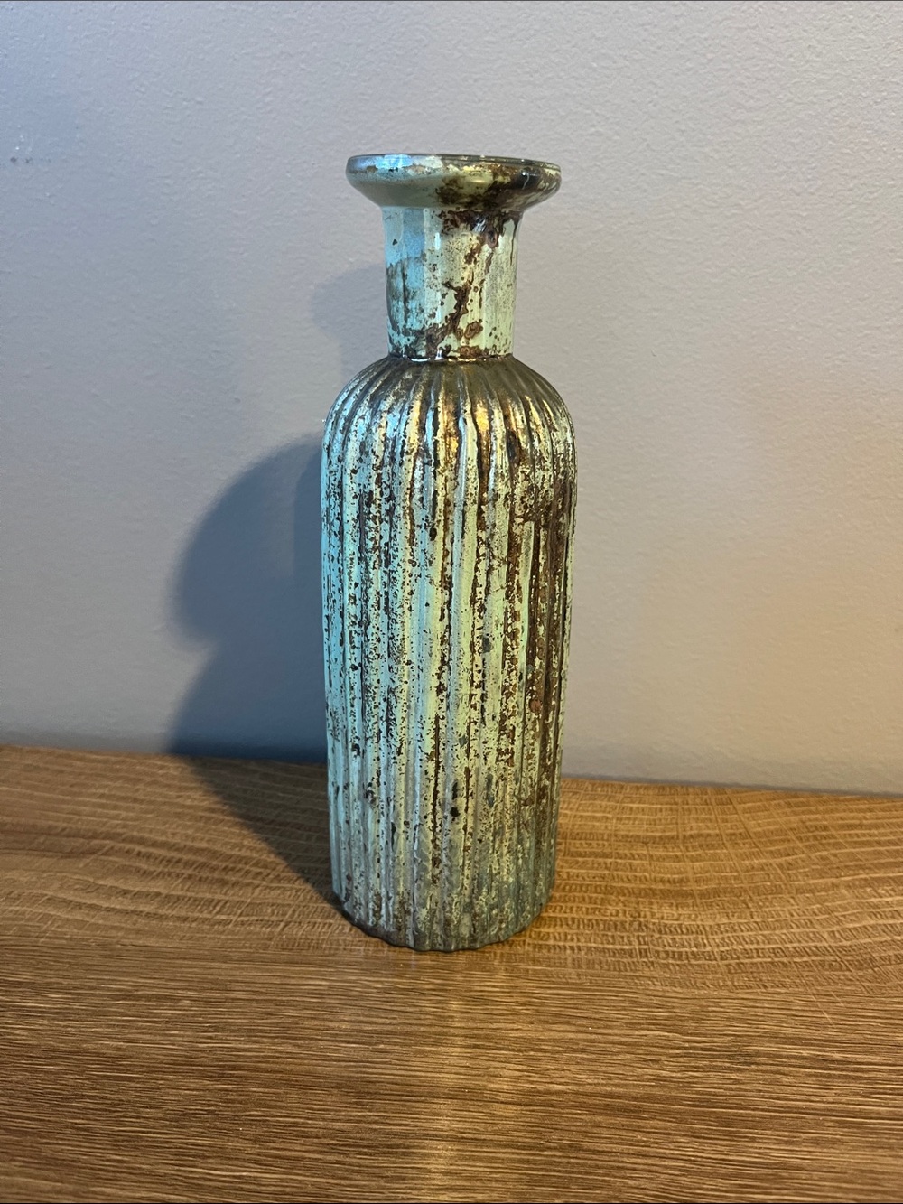 Rustic Aqua Ribbed Ceramic Vase - Home Accents